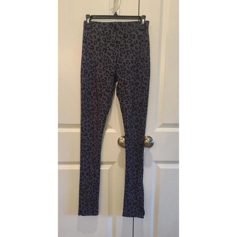 ZARA Grey/Black Leopard Print High Waisted Ottoman Slit Leggings Size MED